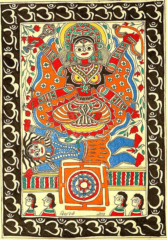 Mahavidya Shodashi with Yantra Framed in Om (AUM)