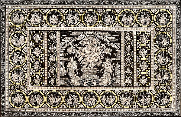 Life of Ganesha with Five-Headed Ganesha in Centre