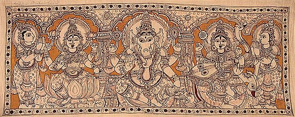 Ganesha with Goddess Lakshmi and Devi Saraswati