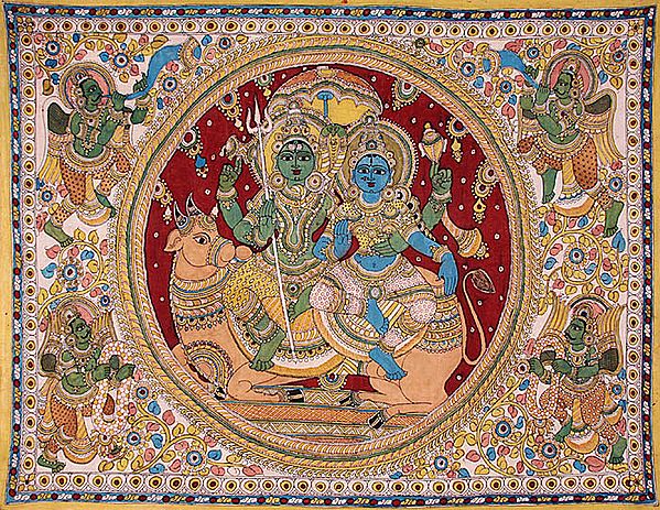 Shiva Parvati on Nandi with Kinnaras and Gandharvas