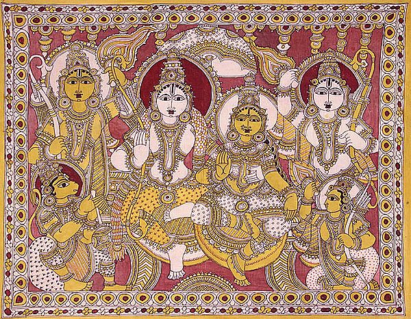 Shri Rama, Sita Ji with Hanuman, Lakshmana, Bharata and Shatrughana