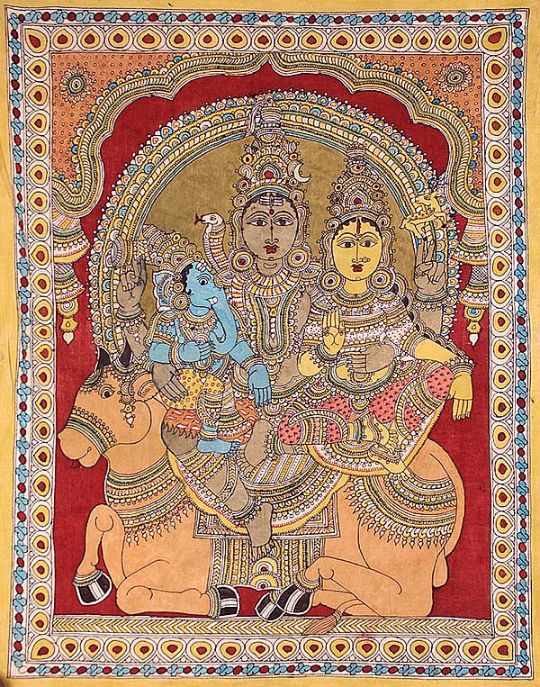 Shiva Parvati Seated on Nandi with Baby Ganesha