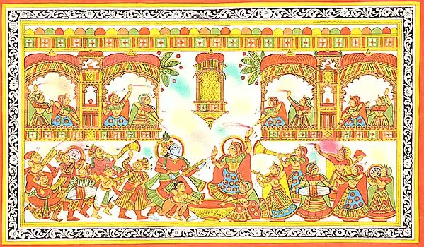 King, Attired as Krishna, Playing Holi