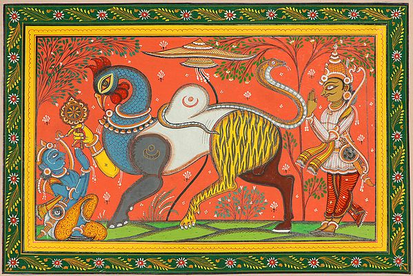 Arjuna Saluting Navagunjara - a Composite Figure (Krishna) During His Stay in Khandava Forest