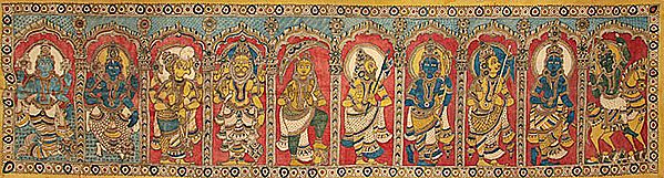 Dashavatara Panel -The Ten Incarnations of Lord Vishnu (From the Left - Matshya, Kurma, Varaha, Narasimha, Vaman, Parashurama, Rama, Balarama, Krishna and Kalki)