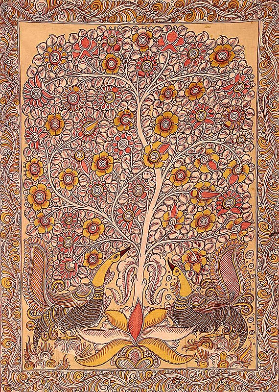 Tree of Life with Peacock Pair and Floral Border
