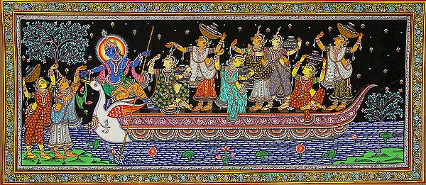 Gopis on the Boat of Love with Krishna