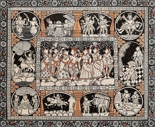 Shri Krishna with Gopis and Dasha Avatara  of Lord Vishnu