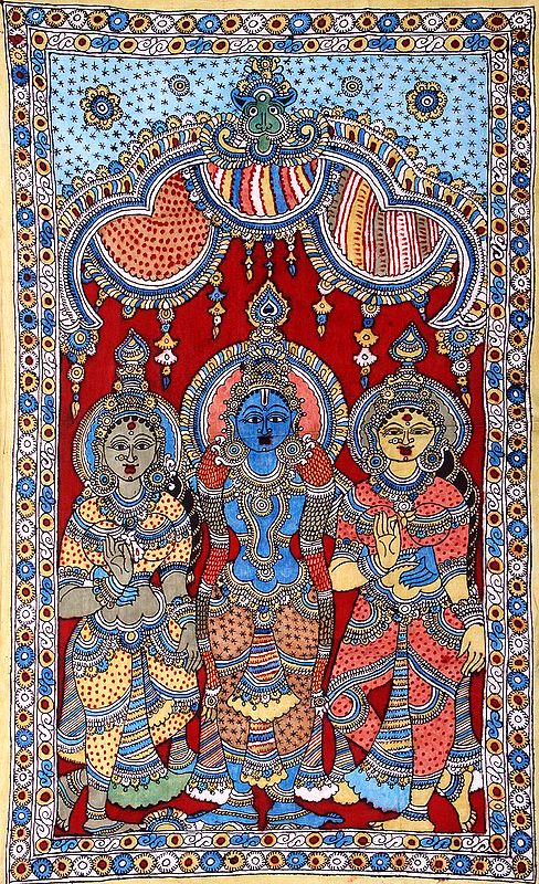 Lord Krishna with Rukmini and Satyabhama