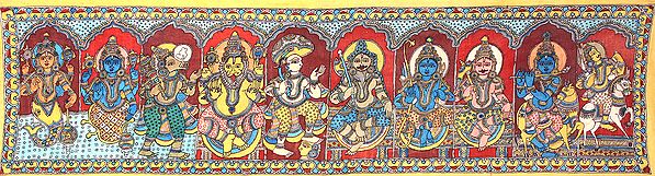 Dashavatara - Ten Incarnations of Lord Vishnu (From Left - Matshya, Kurma, Varaha, Narasimha, Vaman, Parashurama, Rama, Balarama, Krishna and Kalki)