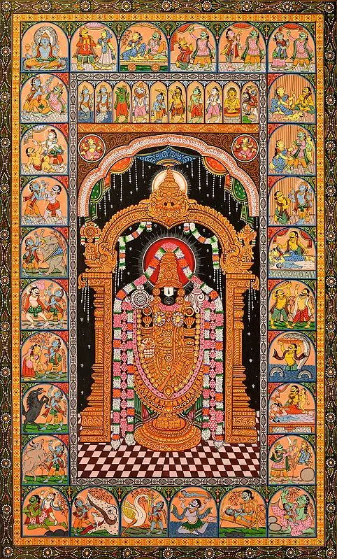 Lord Venkateshvara with Ten Incarnations of Vishnu and Scenes of Shri Krishna Lila