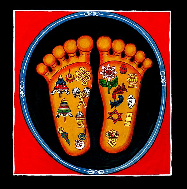 Auspicious Ashtamangala Symbols on Lotus Feet