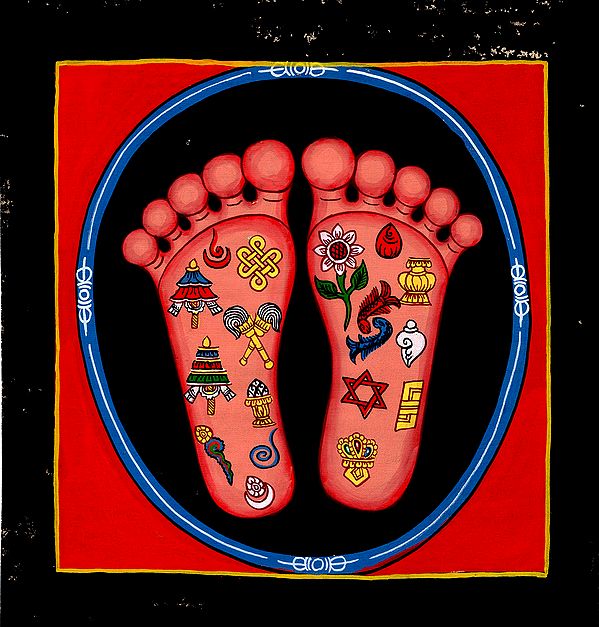 Auspicious Ashtamangala Symbols on Lotus Feet