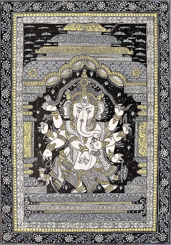 Lord Ganesha Dancing and Stretching a Snake Over His Head