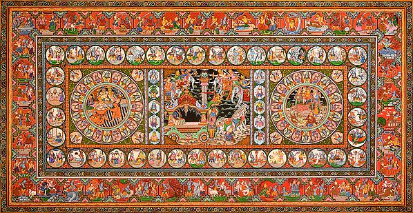 Episodes from the Mahabharata and Life of Krishna (Super Large Painting)