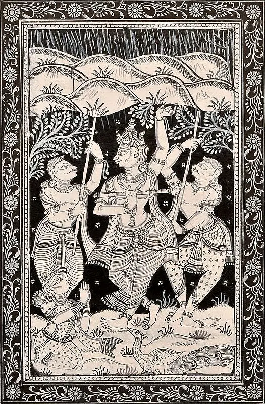 Shri Krishna Lifting the Mountain Govardhana