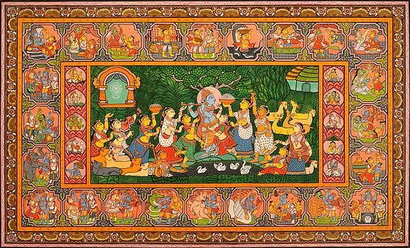 Shri Krishna with Gopis, His Lilas and Dashavatara