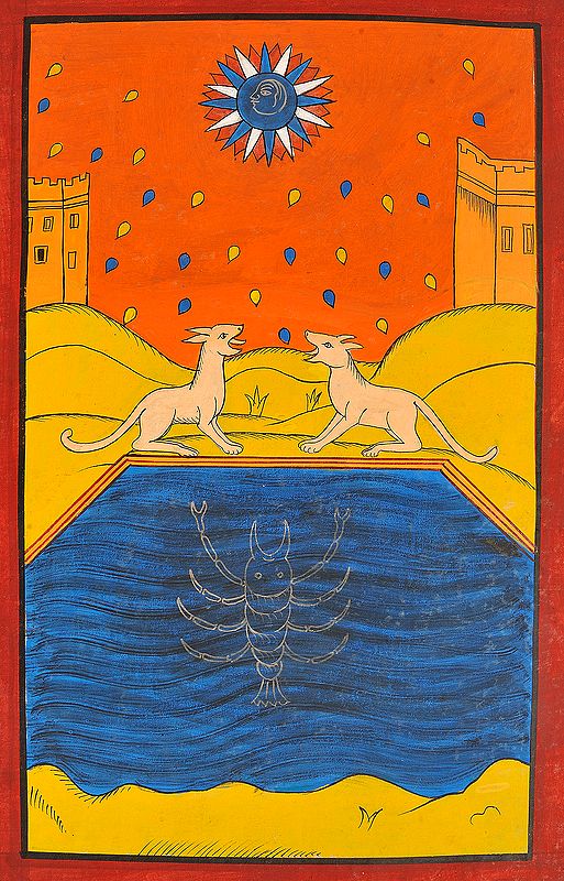 The Moon (Folk Tarot Card Illustration)