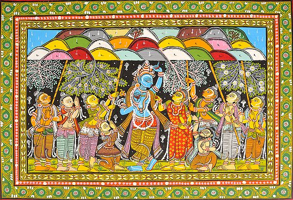 Krishna Lifts Mount Goverdhan