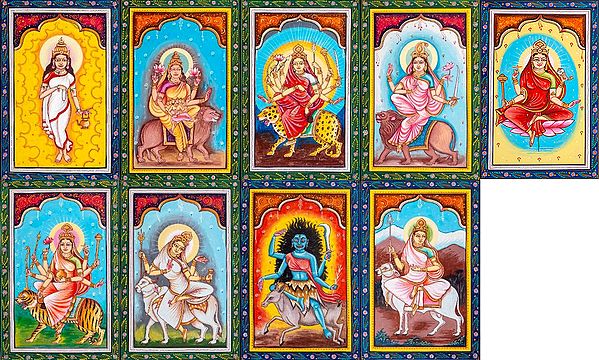 Navadurga (The Nine Forms of Goddess Durga) Set of Nine Paintings