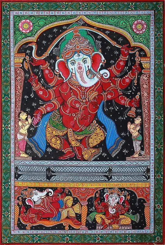 Ashtabhuja Ganesha Engaged in Ecstatic Dance