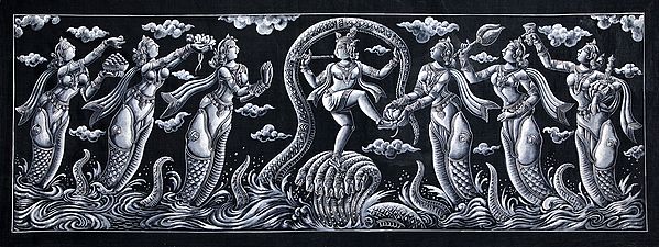 Krishna Subduing Kaliya and Being Worshipped By Mermaids