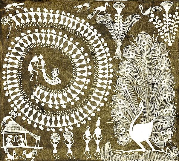 Dancing Peacock with Dancing Warli People