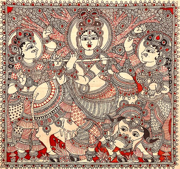 Gopis Dancing to the Tune of Krishna's Flute