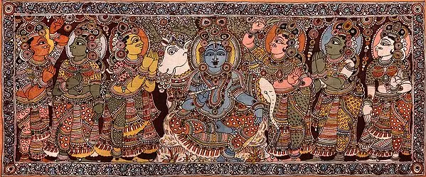Krishna In Vrindavan, Surrounded By His Gopikas