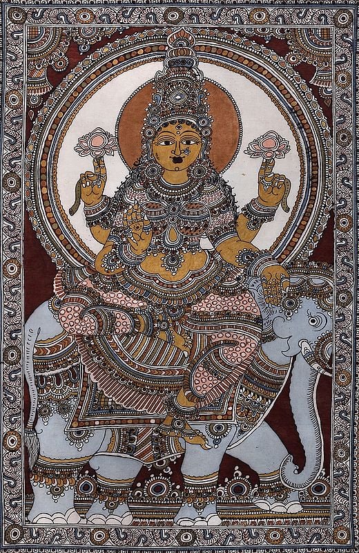 Haloed Devi Gajalakshmi, Rich In Shringar
