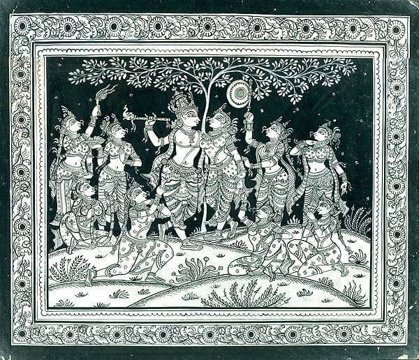 Lord Krishna With Radha And Eight Milkmaids