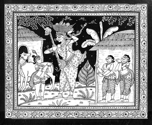 Putana as a Toy Seller with Krishna | Pattachitra Painting by Rabi Behera