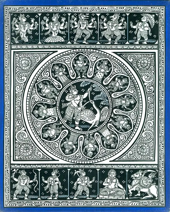 Krishna Killing the Demon Bakasura with Dashavatara
