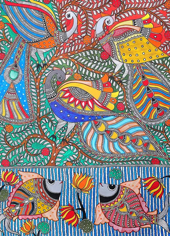 Auspicious Fishes and Peacocks