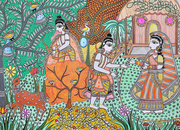 Rama Hunts the Golden Deer As Lakshmana Draws the Lakshman Rekha Around Sita