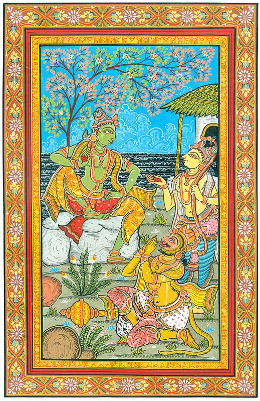 Fine Painting of Hanuman is Delighting to see Rama Conversing with Lakshman