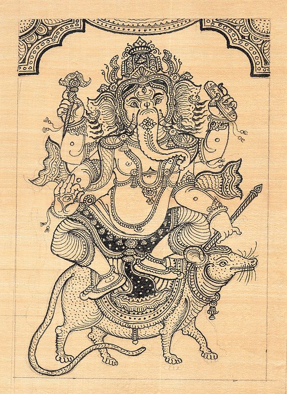 Lord Ganesha Sitting on His Vahan Mushak