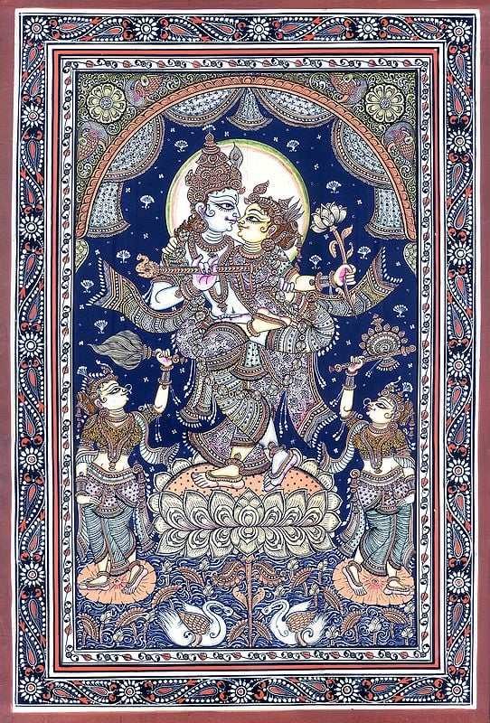 Standing Radha-Krishna On A Multi-Petalled Lotus