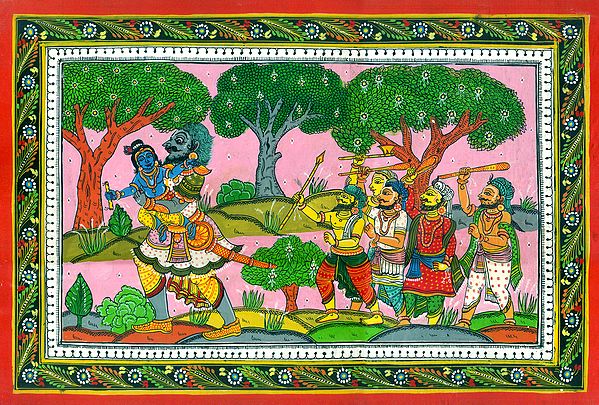 Demon Trinavarta Taking Away Lord Krishna (From The Bhagavat)