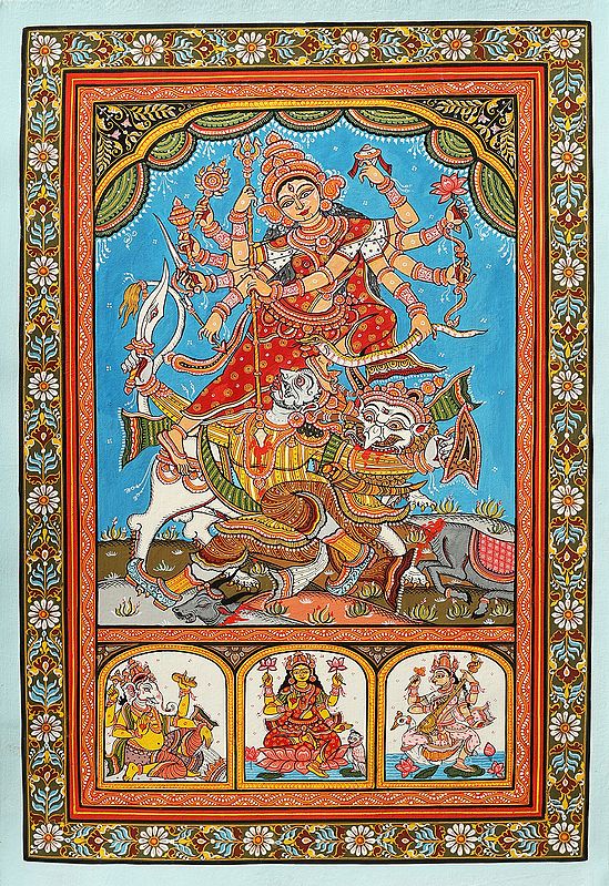 Devi Mahishasuramardini With Ganesha-Lakshmi-Sarasvati Panels