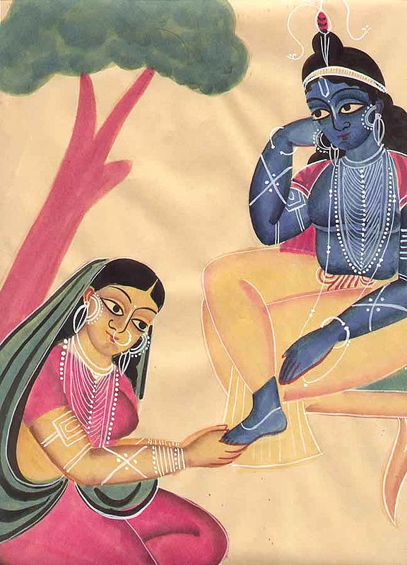 Radha Worships Krishna's Feet