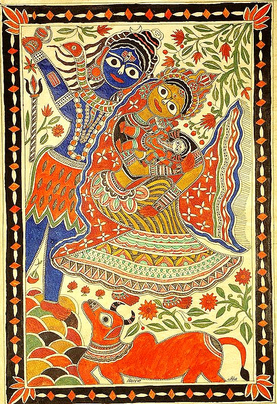 Shiva and Parvati with Little Ganesha in Mother's Lap and Nandi