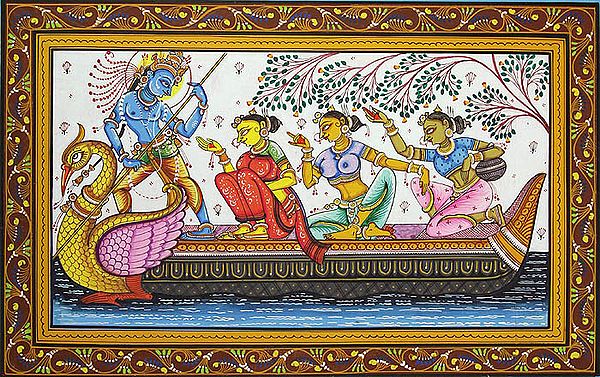 Shri Krishna and Gopis on the Ferry Boat of Love