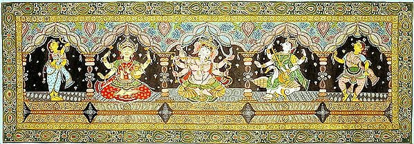 The Great Triad of Lakshmi, Ganesha and Saraswati with Attendants