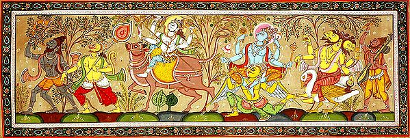The Procession of Three Principal Brahmanical Deities with Saints and Lord Hanuman