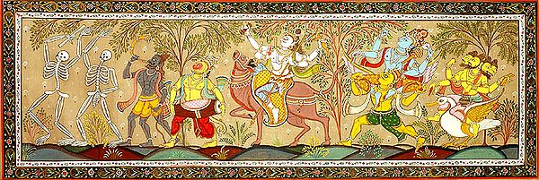 The Wedding Procession of Lord Shiva Accompanied with Lord Vishnu, Brahma, Saints and Ghosts