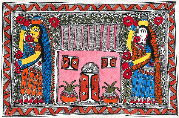 Two Madhubani Women with their House