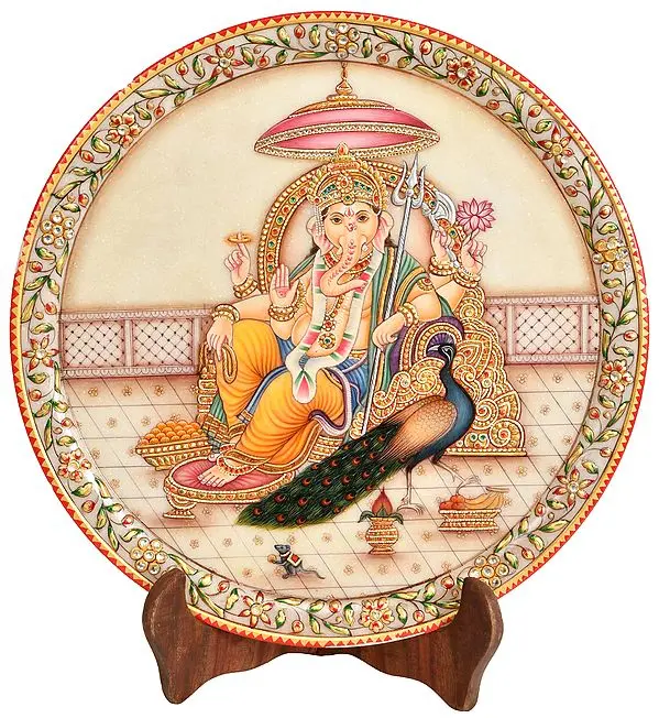 Lord Ganesha with Trident and Peacock