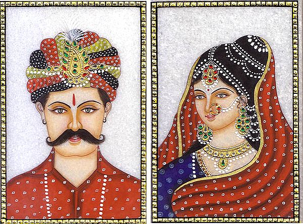 Rajasthani Man with Bride (Set of Two Embossed Paintings)