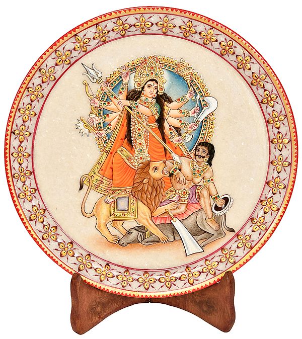 Devi Mahishasuramardini Against A Serene Blue Aureole